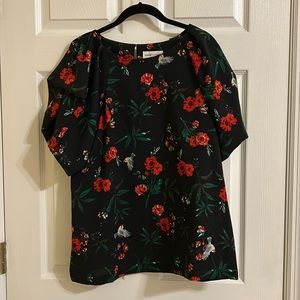 Gibson Latimer Floral and Bird Print Blouse